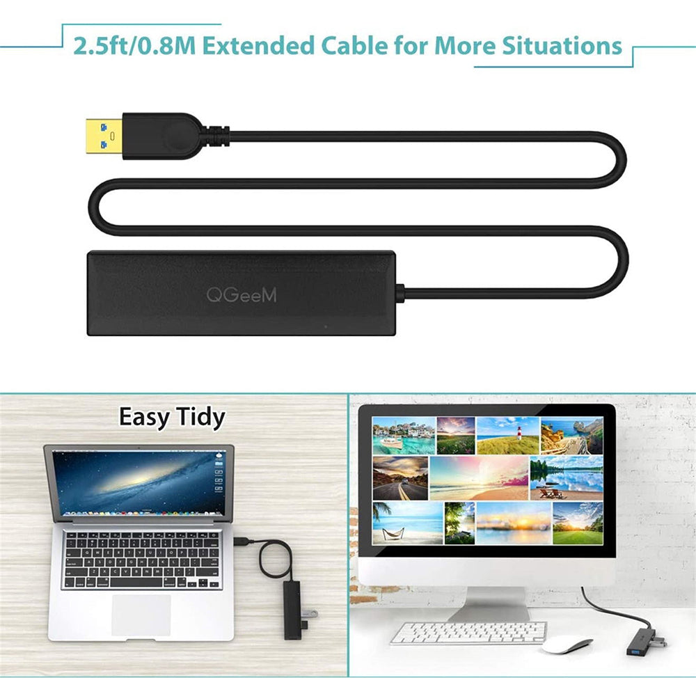 Uniqkart QG-UH05-1A 5 in 1 Ultra Slim USB A Docking Station Multi-Port USB Hub to 3 USB 3.0 SD/TF Card Reader Adapter with 0.8m Extended Cable