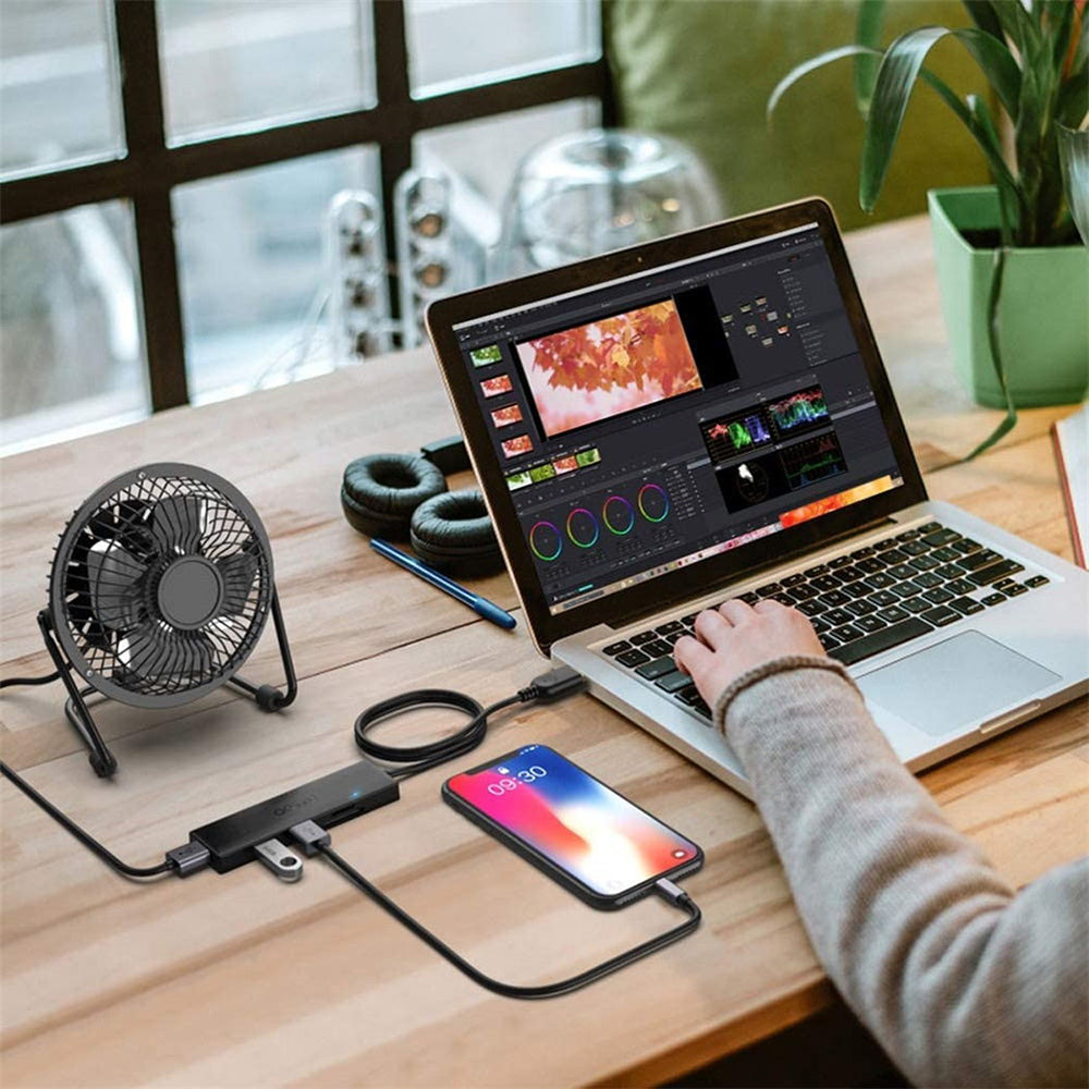 Uniqkart QG-UH05-1A 5 in 1 Ultra Slim USB A Docking Station Multi-Port USB Hub to 3 USB 3.0 SD/TF Card Reader Adapter with 0.8m Extended Cable