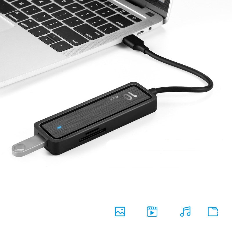 HU-002 USB Hub 6-Port Adapter 10Gbps High Speed Transfer with 4xUSB 3.2 Ports and 2 Card Reader Slots for Computers