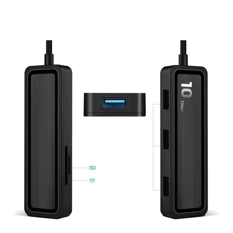 HU-002 Type C Hub Adapter 10Gbps High Speed Transmission Converter to 4xUSB 3.2 Ports and 2 Card Reader Slots Suitable for Computers Laptops
