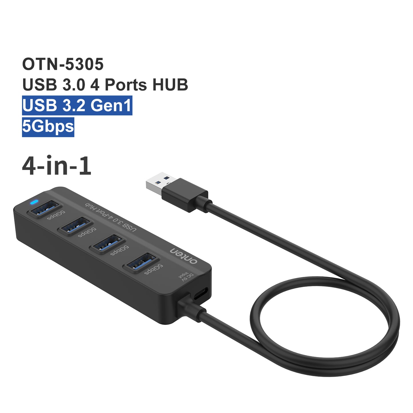 Uniqkart 5305 4-in-1 USB 3.0 4 Ports HUB USB 3.2 Gen1 Splitter Docking Station Support 5Gbps Transmission