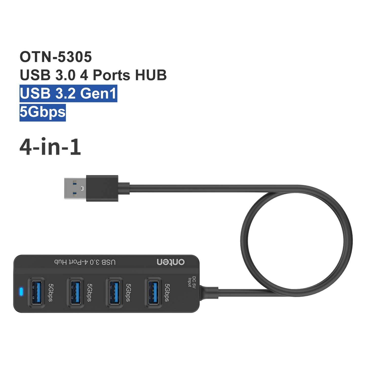 Uniqkart 5305 4-in-1 USB 3.0 4 Ports HUB USB 3.2 Gen1 Splitter Docking Station Support 5Gbps Transmission