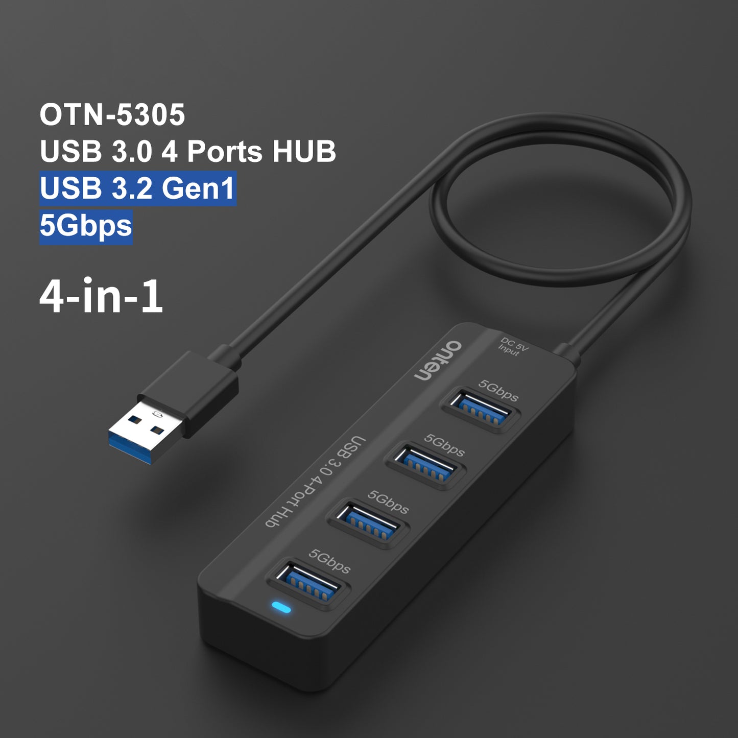 Uniqkart 5305 4-in-1 USB 3.0 4 Ports HUB USB 3.2 Gen1 Splitter Docking Station Support 5Gbps Transmission
