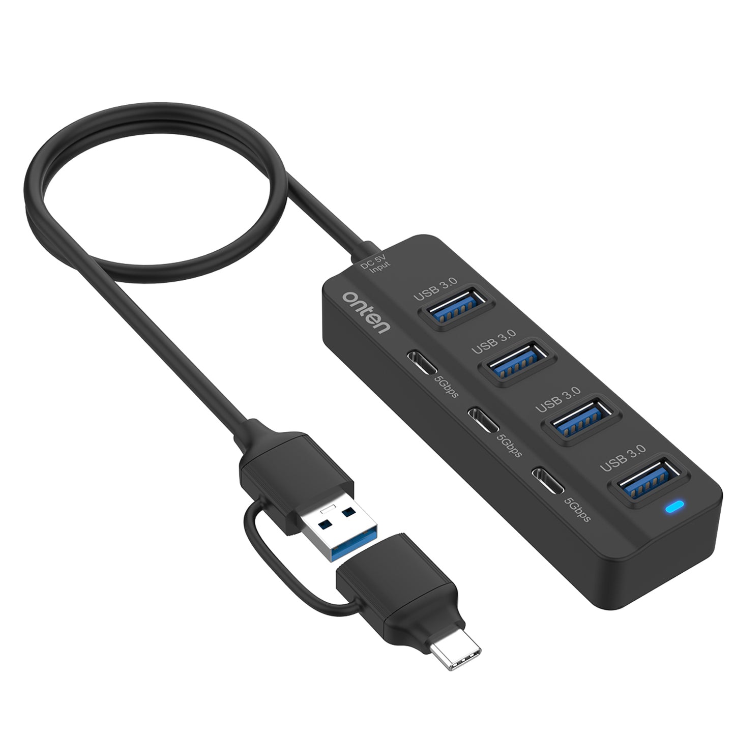 Uniqkart UCA5306 7-in-2 USB / Type-C HUB Adapter 4 USB 3.0 + 3 USB-C Docking Station 5Gbps Data Converter