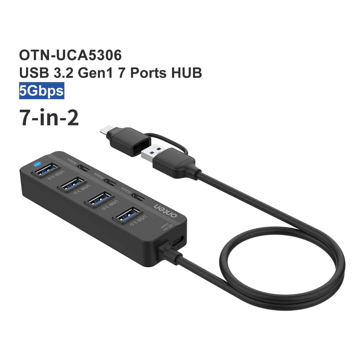 Uniqkart UCA5306 7-in-2 USB / Type-C HUB Adapter 4 USB 3.0 + 3 USB-C Docking Station 5Gbps Data Converter