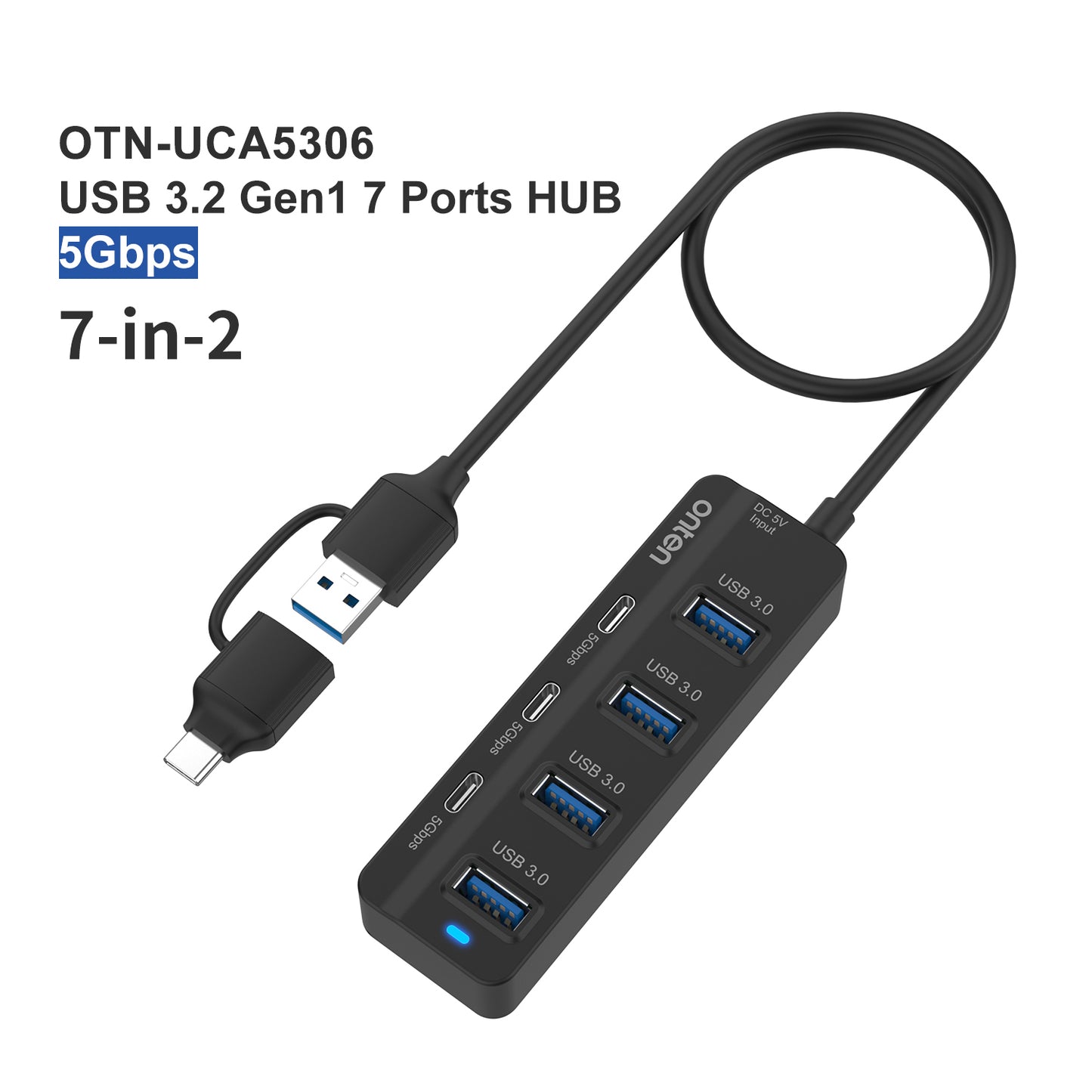 Uniqkart UCA5306 7-in-2 USB / Type-C HUB Adapter 4 USB 3.0 + 3 USB-C Docking Station 5Gbps Data Converter