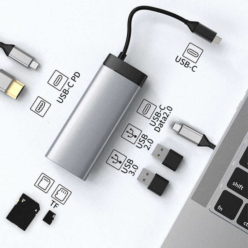 BS7A Mini USB-C Hub Converter Type-C to PD+USB3.0+USB2.0+HD+USB-C2.0+SD+TF 7-in-1 Docking Station