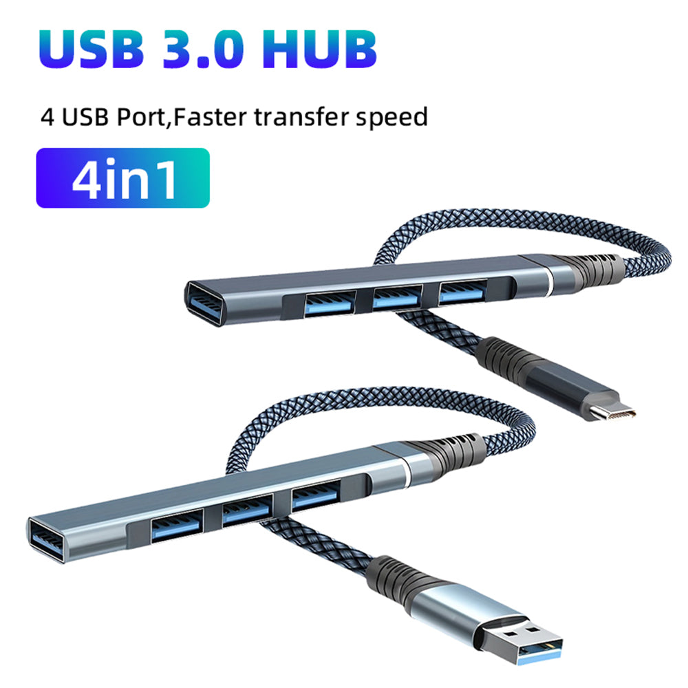 4-in-1 USB to USB2.0x3 + USB3.0 USB Hub Aluminum Alloy Laptop Computer Adapter