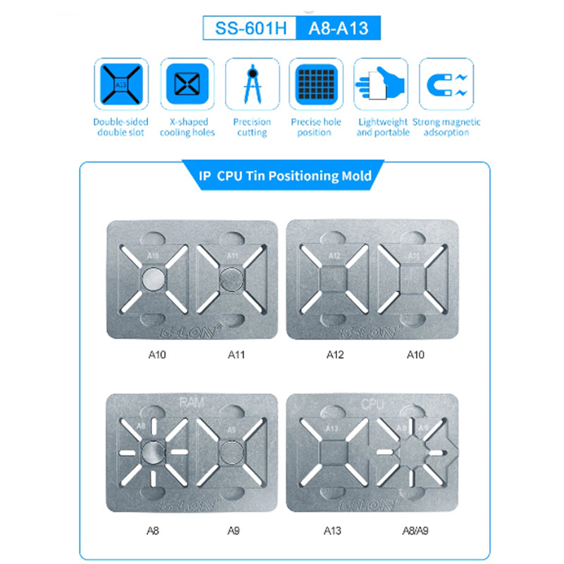 Uniqkart ?G-LON SS-601H PC Repair Fixture Holder for iPhone A8-A13 CPU Tin Positioning Mold