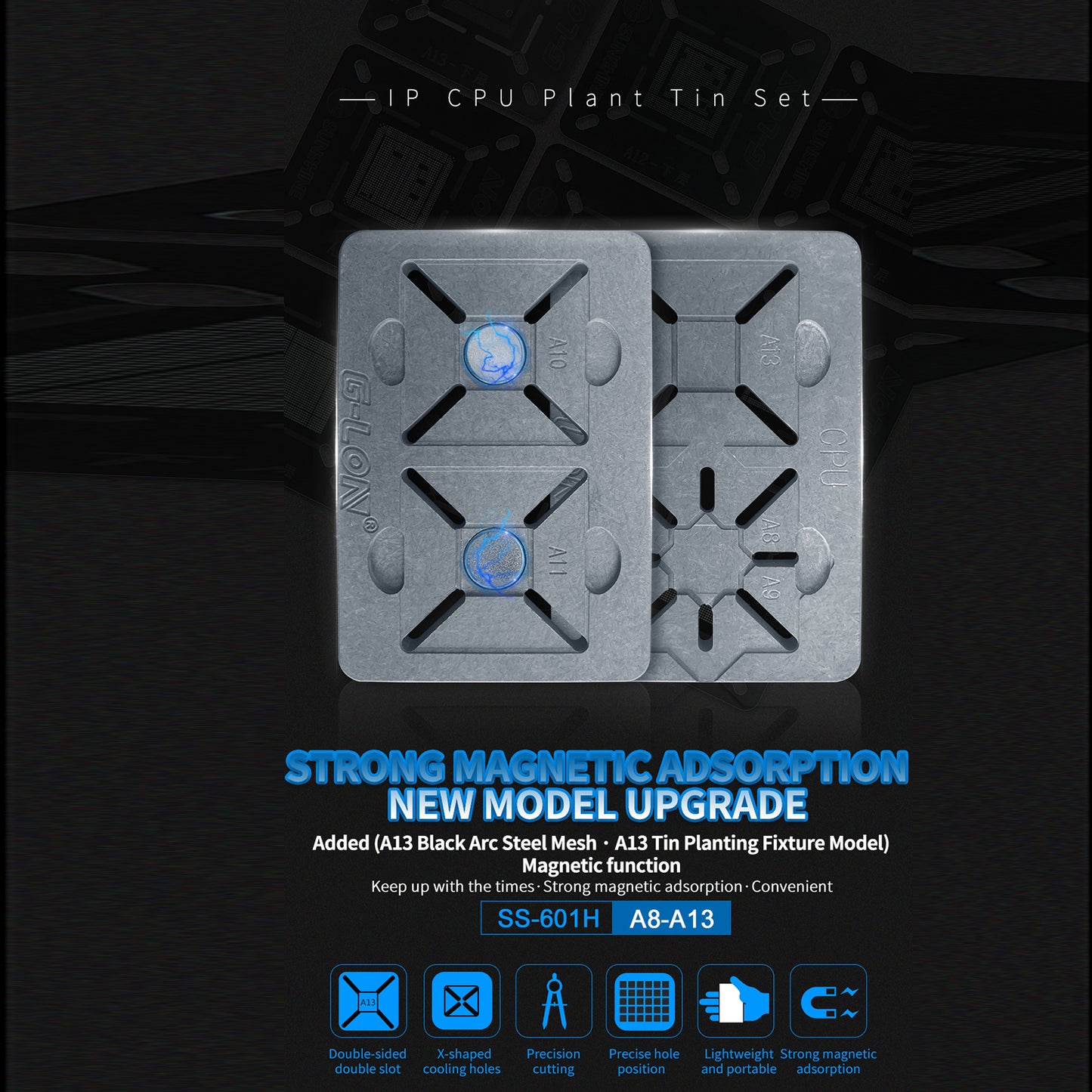 Uniqkart ?G-LON SS-601H PC Repair Fixture Holder for iPhone A8-A13 CPU Tin Positioning Mold