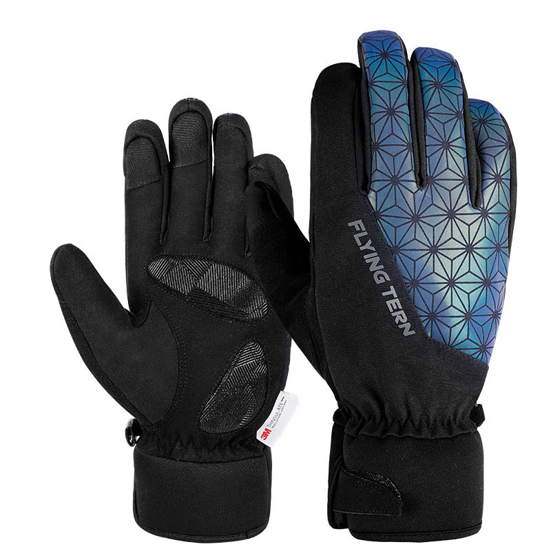 Flyingtern 1 Pair Autumn Winter Waterproof Windproof Cycling Gloves Outdoor Touch Screen Full Finger Warm Gloves - Colorful L
