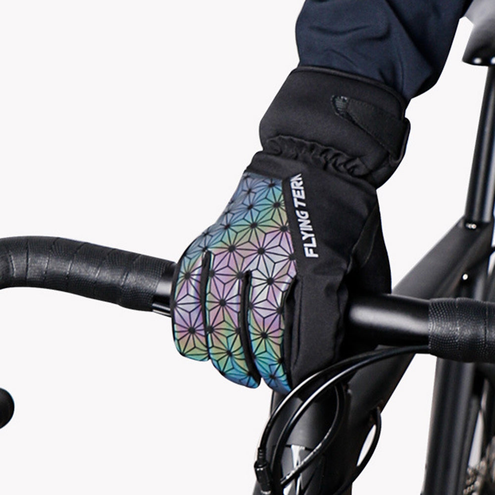 Flyingtern 1 Pair Autumn Winter Waterproof Windproof Cycling Gloves Outdoor Touch Screen Full Finger Warm Gloves - Colorful XL