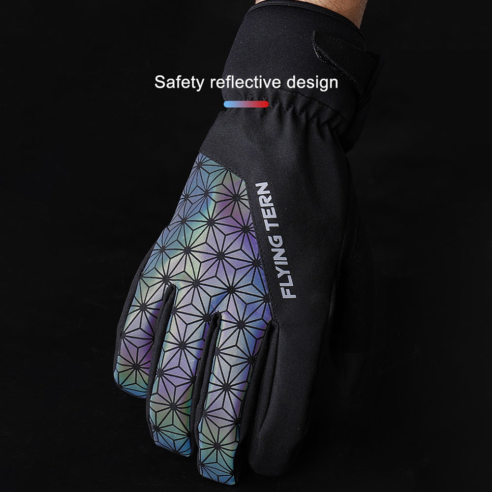 Flyingtern 1 Pair Autumn Winter Waterproof Windproof Cycling Gloves Outdoor Touch Screen Full Finger Warm Gloves - Fluorescent Green L