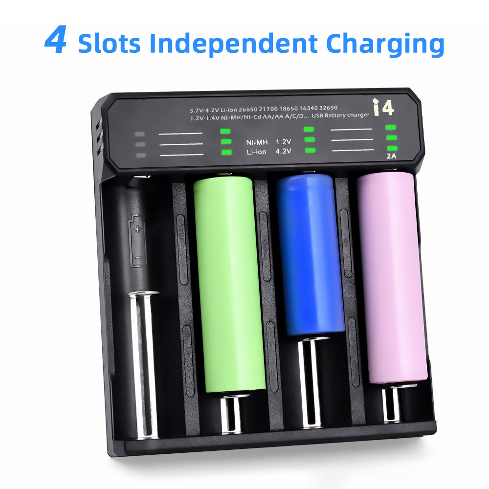ESSAGER ECDQ-I401 4 Slots USB Battery Smart Charger for 18350/18500/18490 AA AAA Li-ion/ Ni-MH / Ni-CD Battery