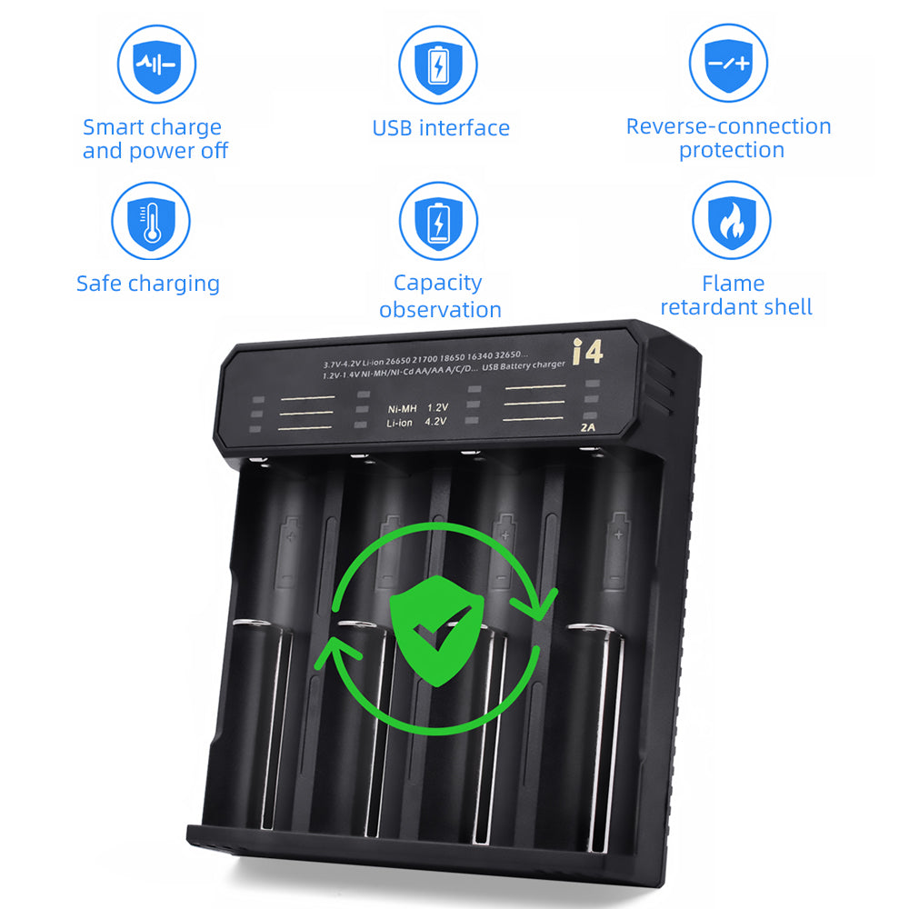 ESSAGER ECDQ-I401 4 Slots USB Battery Smart Charger for 18350/18500/18490 AA AAA Li-ion/ Ni-MH / Ni-CD Battery
