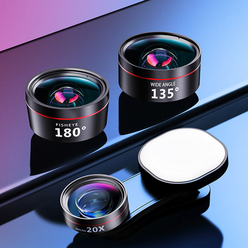 XIAOTIAN Mobile Phone Lens Professional Shooting Lens External HD Camera Fill Light + Ultra-Clear Lens Set with Ultra-Wide Angle + Macro + Fisheye