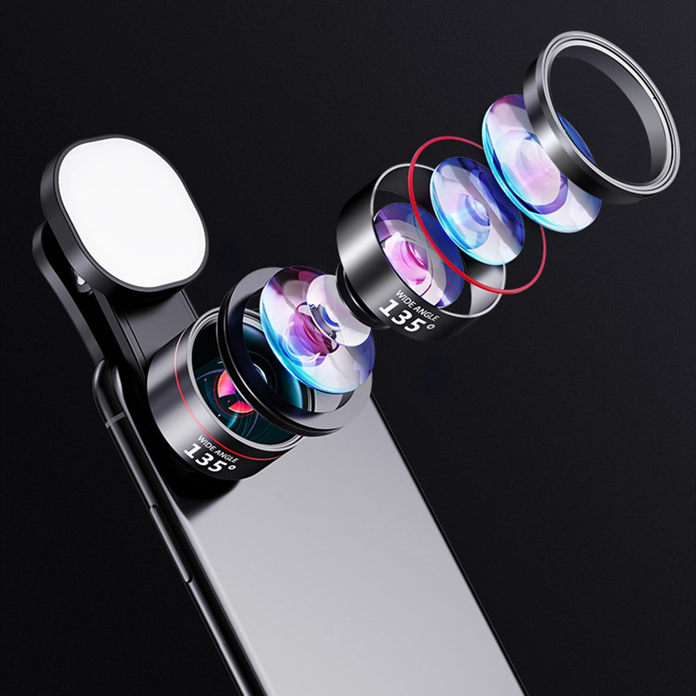 XIAOTIAN Professional Cell Phone Lens External HD Camera Lens Ultra-Clear Lens Set with Ultra-Wide Angle, Macro, Fill Light