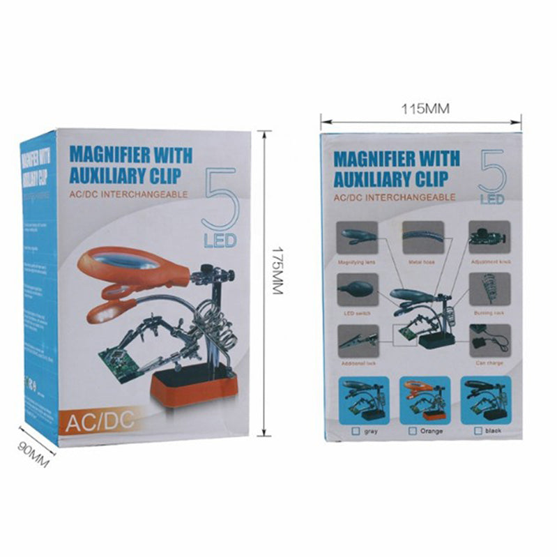 BST-16129C New Function 5X LED Fixing Clip 3 in 1 Welding Magnifier for Repairing PCB Mobile Phone Screen Magnifier