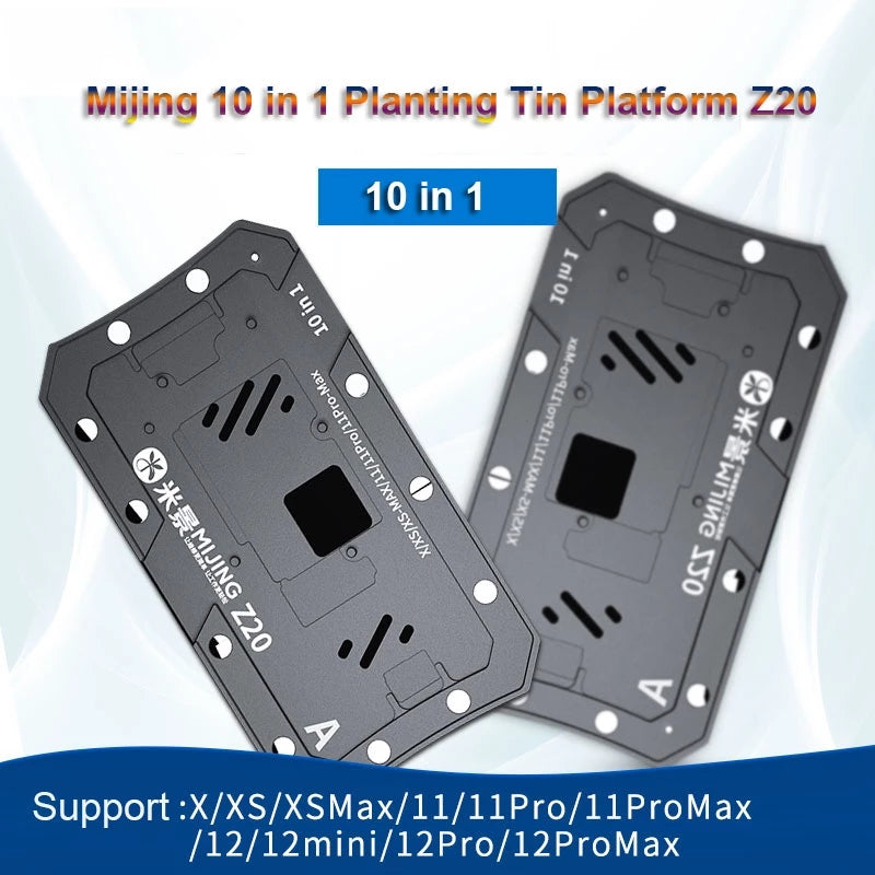 Uniqkart Z20 10-in-1 BGA Reballing Stencil Platform Fixture Motherboard Middle Frame Planting Tin Template for iPhone X/XS/XS Max/11/12 Pro Max