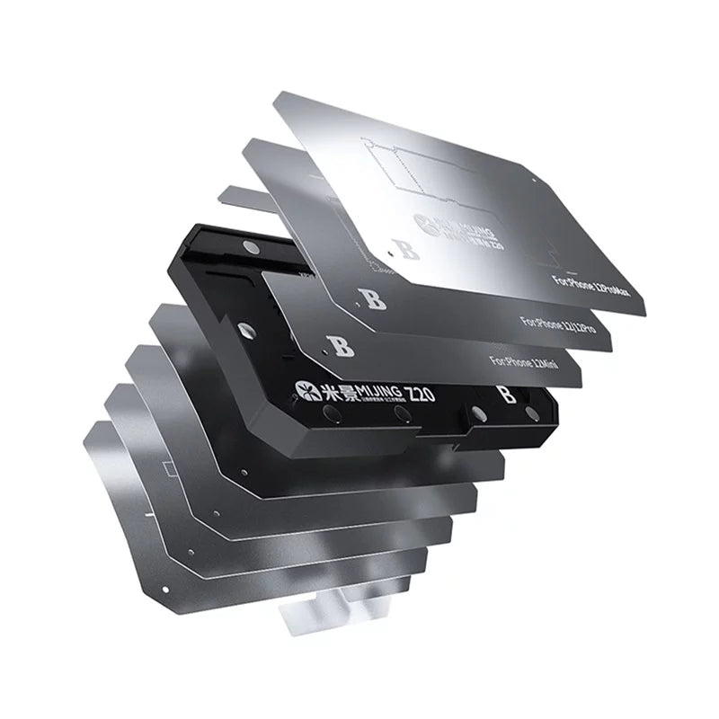 Uniqkart Z20 10-in-1 BGA Reballing Stencil Platform Fixture Motherboard Middle Frame Planting Tin Template for iPhone X/XS/XS Max/11/12 Pro Max