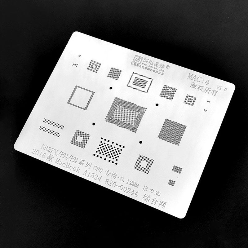 Amaoe for MAC:4 BGA Reballing Solder Stencil for MacBook A1534 2016 CPU Customized-0.12MM CPU Planting Tin Net Repair