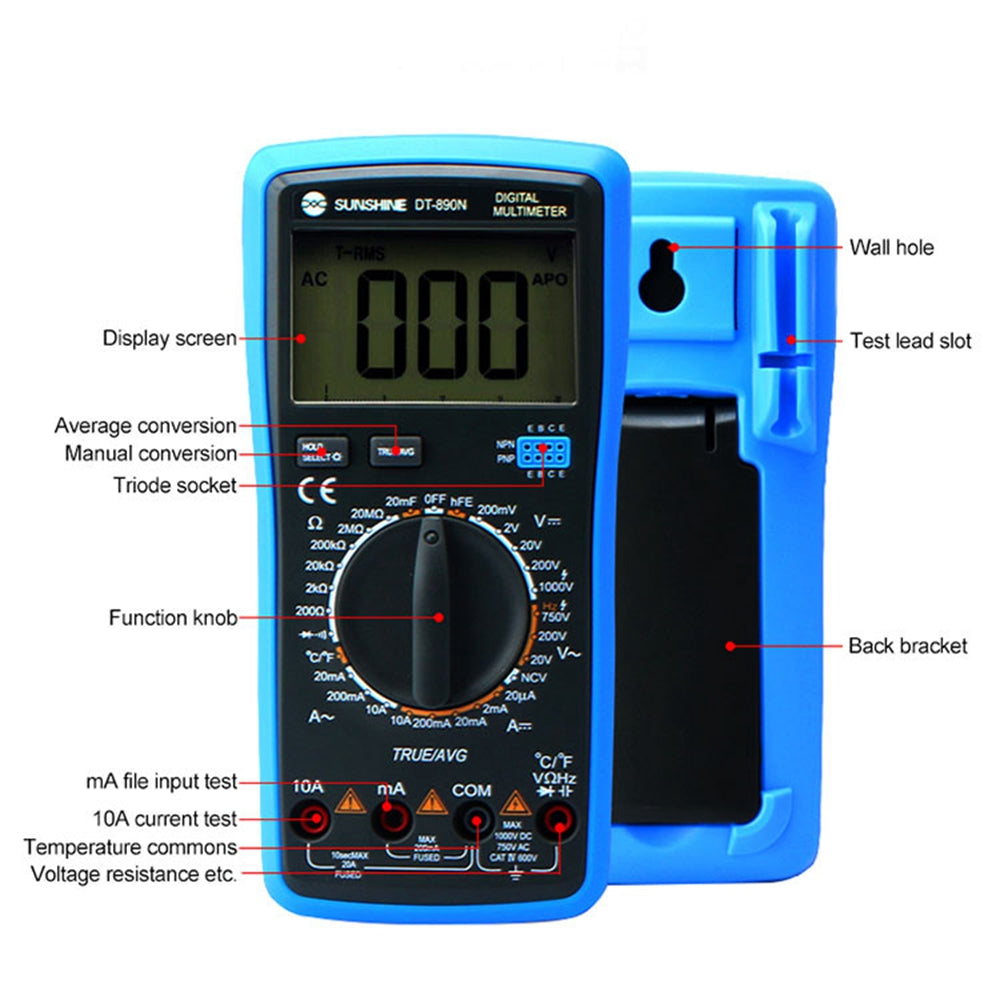 Uniqkart DT-890N High Precision Digital Multimeter Overload Protection LCD Display Instrument Tester for Repair Tools