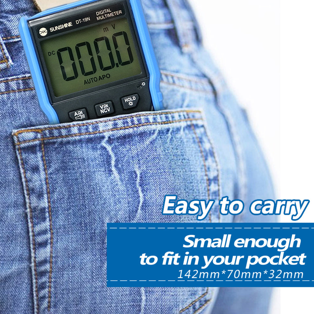 Uniqkart DT-19N Mini Multimeter Fireproof ABS Pocket Size Instrument Tester with LCD Display for Repair Tools