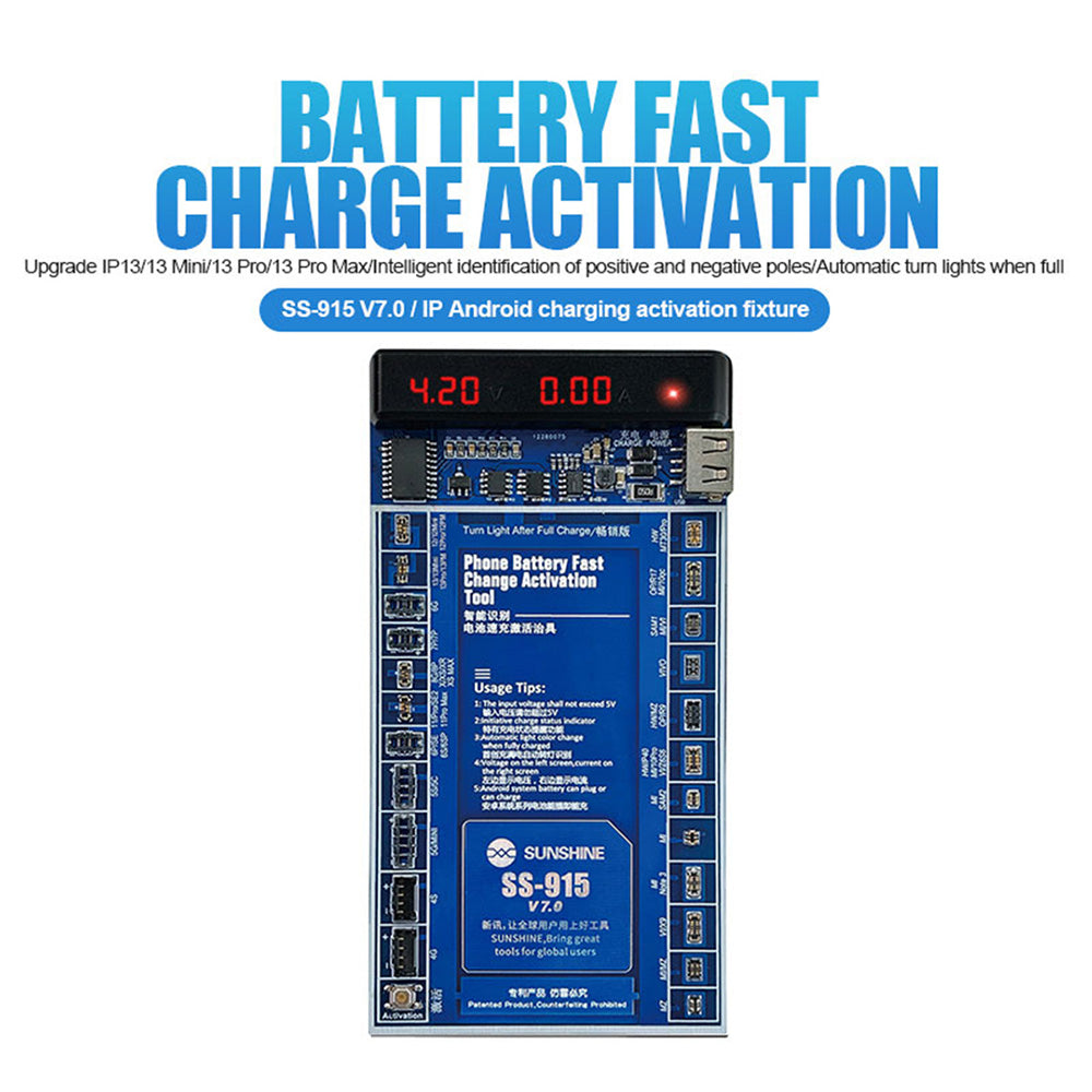 Uniqkart SS-915 V7.0 Universal Battery Quick Charging Testing Activation Board Test Fixture Tools Accessory for Apple/Android