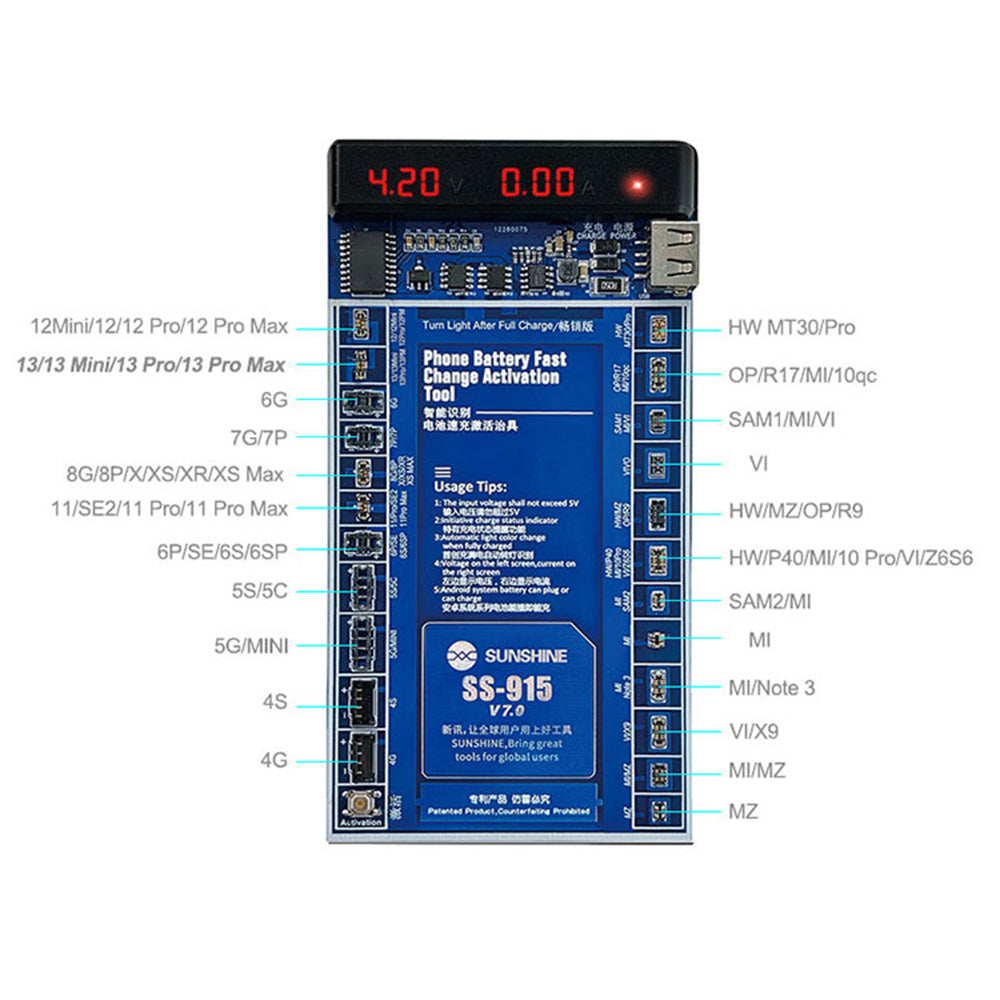 Uniqkart SS-915 V7.0 Universal Battery Quick Charging Testing Activation Board Test Fixture Tools Accessory for Apple/Android
