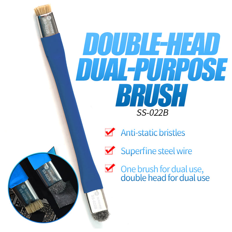 Uniqkart SS-022B Double Head Brush Anti-Static Motherboard PCB Cleaning Brush Mobile Phone Repair Tool