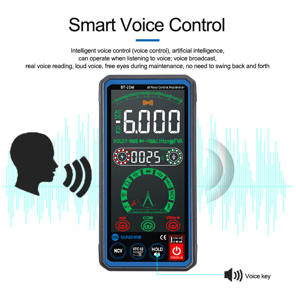Uniqkart DT-22AI Smart Voice Control Multimeter 4.3 inch LCD Screen Universal Meter with Backlight