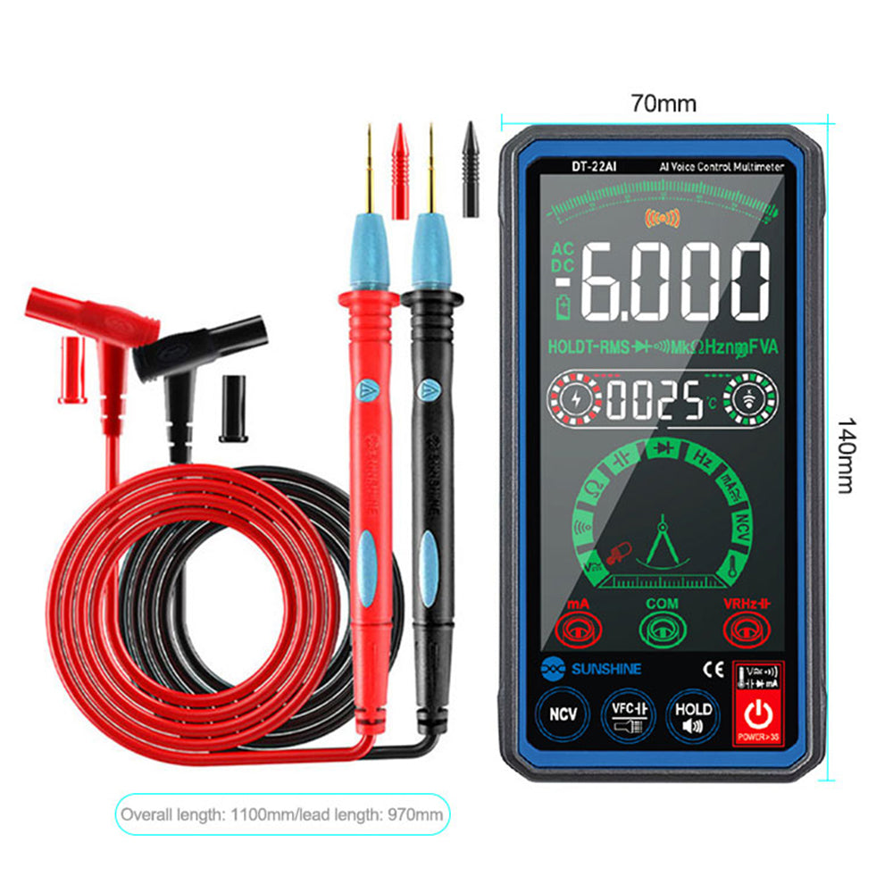 Uniqkart DT-22AI Smart Voice Control Multimeter 4.3 inch LCD Screen Universal Meter with Backlight