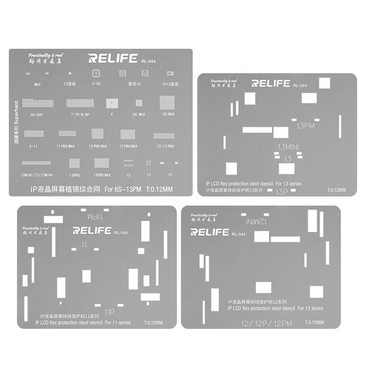 Relife RL-044 4Pcs/Set LCD Screen Planting Tin Network Mesh + Steel Cable Protecting Mesh for iPhone 6S - 13 Pro Max