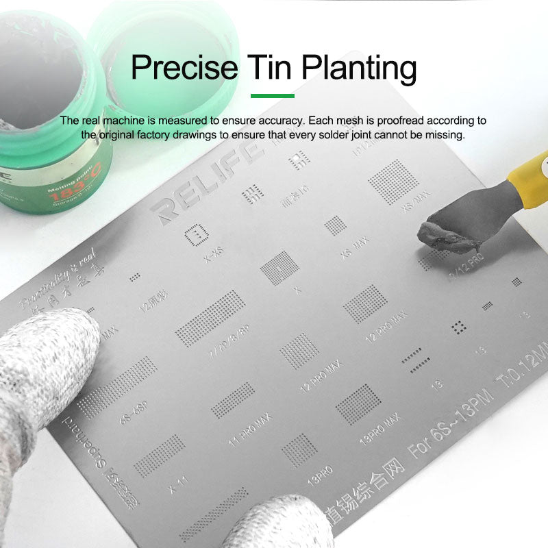 Relife RL-044 4Pcs/Set LCD Screen Planting Tin Network Mesh + Steel Cable Protecting Mesh for iPhone 6S - 13 Pro Max