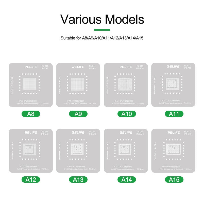 Relife RL-601MA A8-A15 CPU Reballing Stencil Platform for iPhone 6-13 Pro Max IC Chip Planting Tin Template Fixture