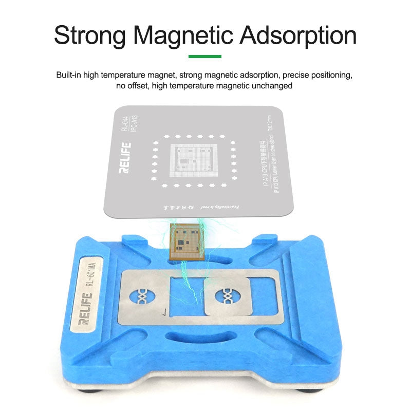 Relife RL-601MA A8-A15 CPU Reballing Stencil Platform for iPhone 6-13 Pro Max IC Chip Planting Tin Template Fixture