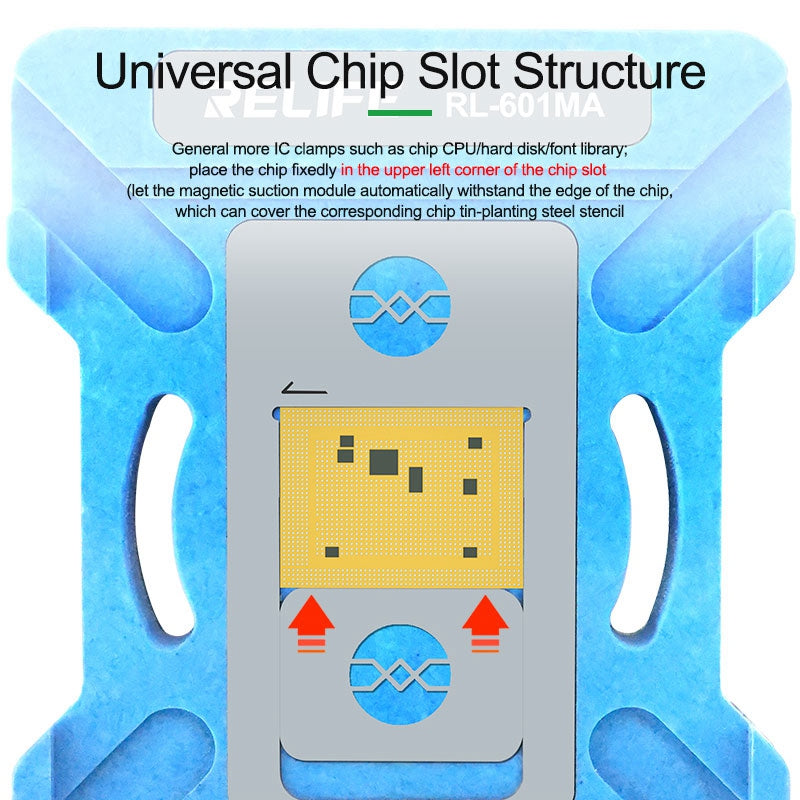 Relife RL-601MA A8-A15 CPU Reballing Stencil Platform for iPhone 6-13 Pro Max IC Chip Planting Tin Template Fixture