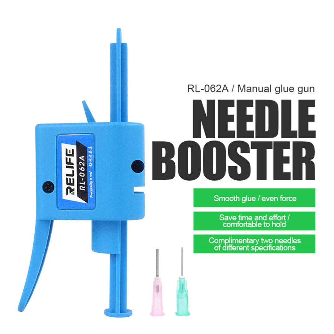 Relife RL-062A Manual Glue Gun with 2 Different Needle Booster Handheld Glue Guns for 10CC Syringe Oil, Solder Paste