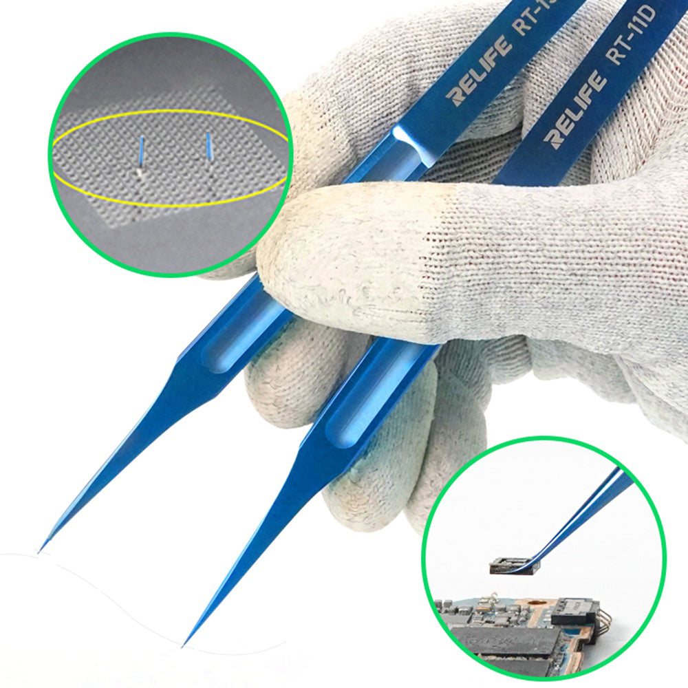 Relife RT-11D Ultra-lightweight Precision Tweezers Titanium Alloy Maintenance Tools for Mobile Repair - Straight Tip