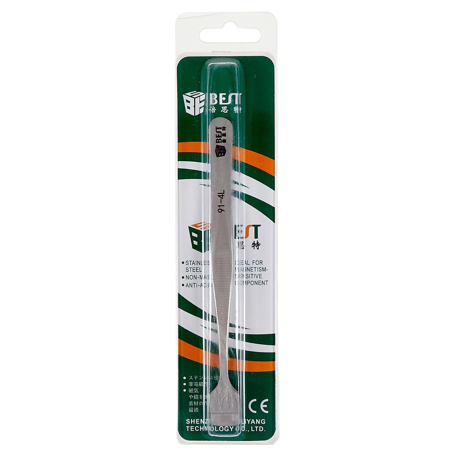 Uniqkart BST-91-4L Stainless Steel Crystal Wafer Tweezers L-shaped Anti-slip Clips Tools for Mobile Repair