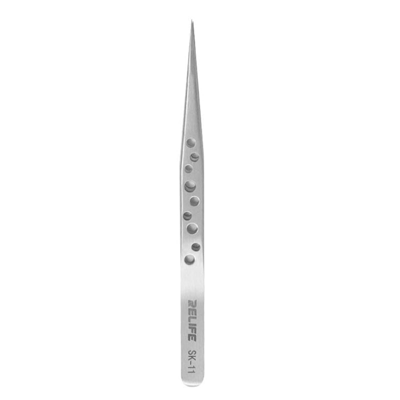 Relife SK-11 Straight Tip Tweezers with Holes Stainless Steel Precision Tweezers Circuit Board Repairing Tool