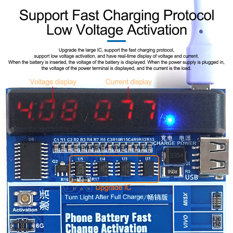 Uniqkart SS-915 V8.0 Battery Quick Charging Activation Board Universal Phone Repair Battery Activation Plate Test Fixture for Apple / Android