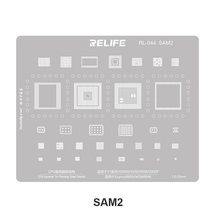 Relife RL-044 SAM Series V2.0 For Samsung Mobile Phone 15Pcs / Set CPU Integrated Steel Stencil Integrated Tin Planting Steel Mesh Stencil Kit