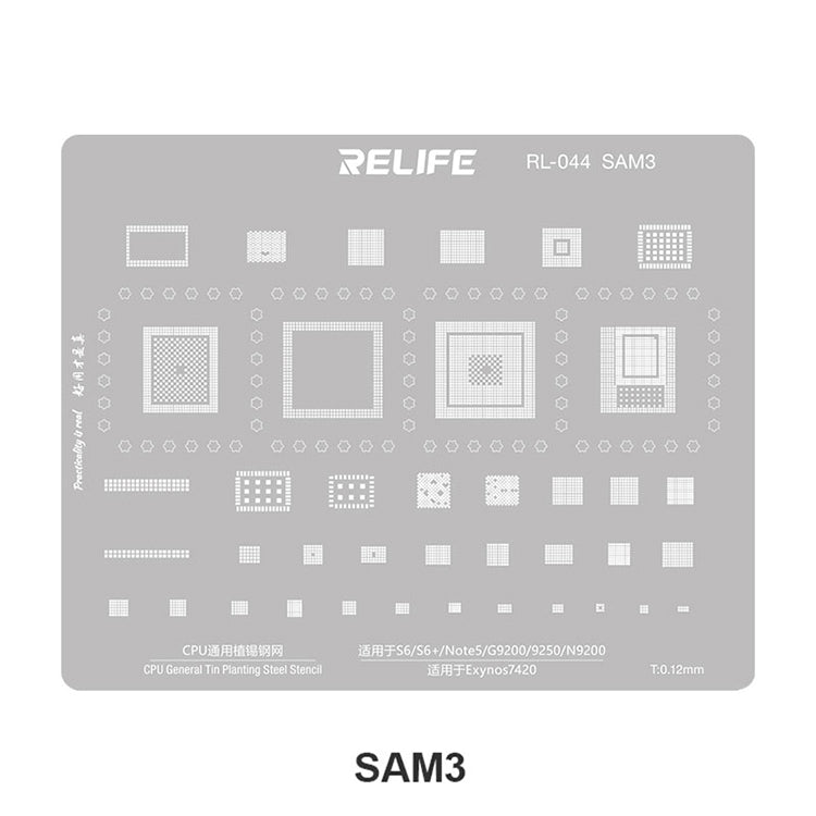 Relife RL-044 SAM Series V2.0 For Samsung Mobile Phone 15Pcs / Set CPU Integrated Steel Stencil Integrated Tin Planting Steel Mesh Stencil Kit
