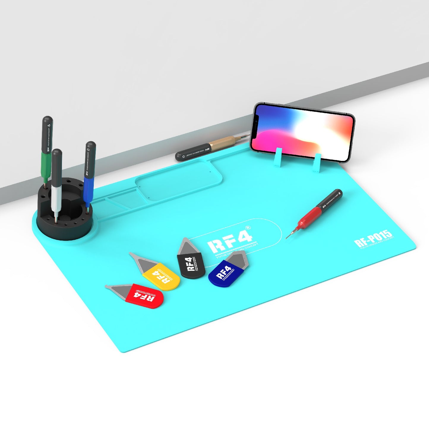 RF4 RF-PO15 Phone Repair Pad Silicone High Temperature Maintenance Mat with Storage Bracket for BGA Soldering Station