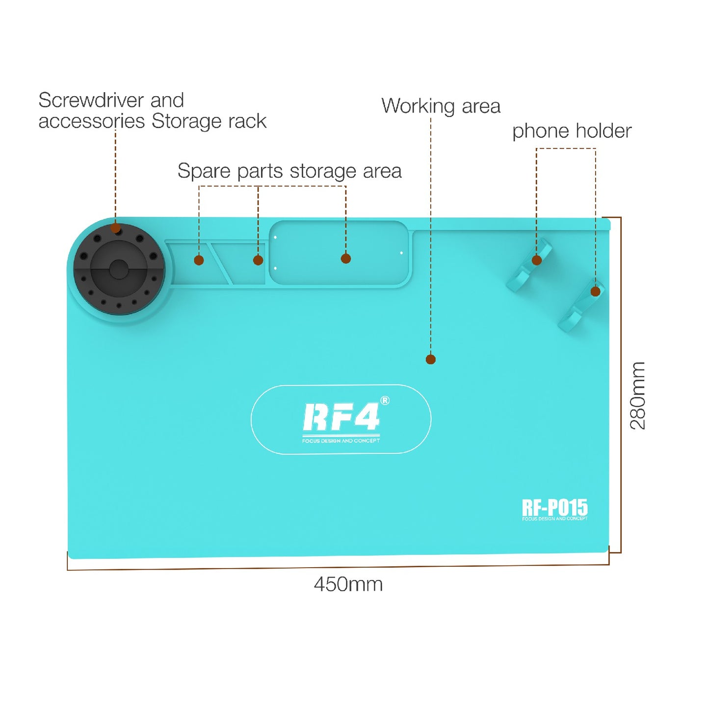 RF4 RF-PO15 Phone Repair Pad Silicone High Temperature Maintenance Mat with Storage Bracket for BGA Soldering Station