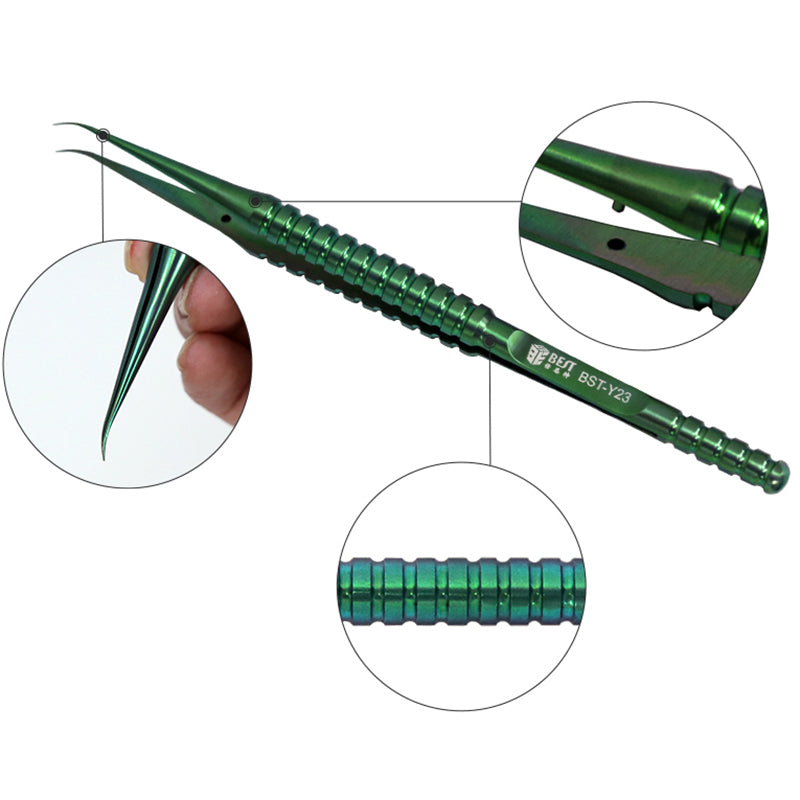 Uniqkart BST-Y23 Titanium Alloy Curved Fine Tip Tweezers Electronic Device Precision Repair Tool
