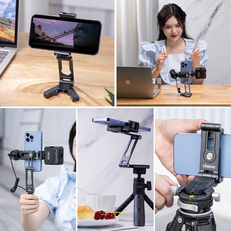ULANZI 3042 HP004 Metal Foldable Smartphone Holder Mount for Tripod 360 Degree Rotatable with Cold Shoe 1 / 4inch Screw