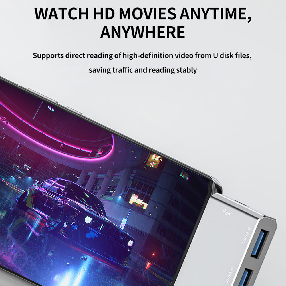 Type-C to USB3.0 2.0 Expansion Dock 5Gbps High Speed USB-C Four-in-one Hub - Silver