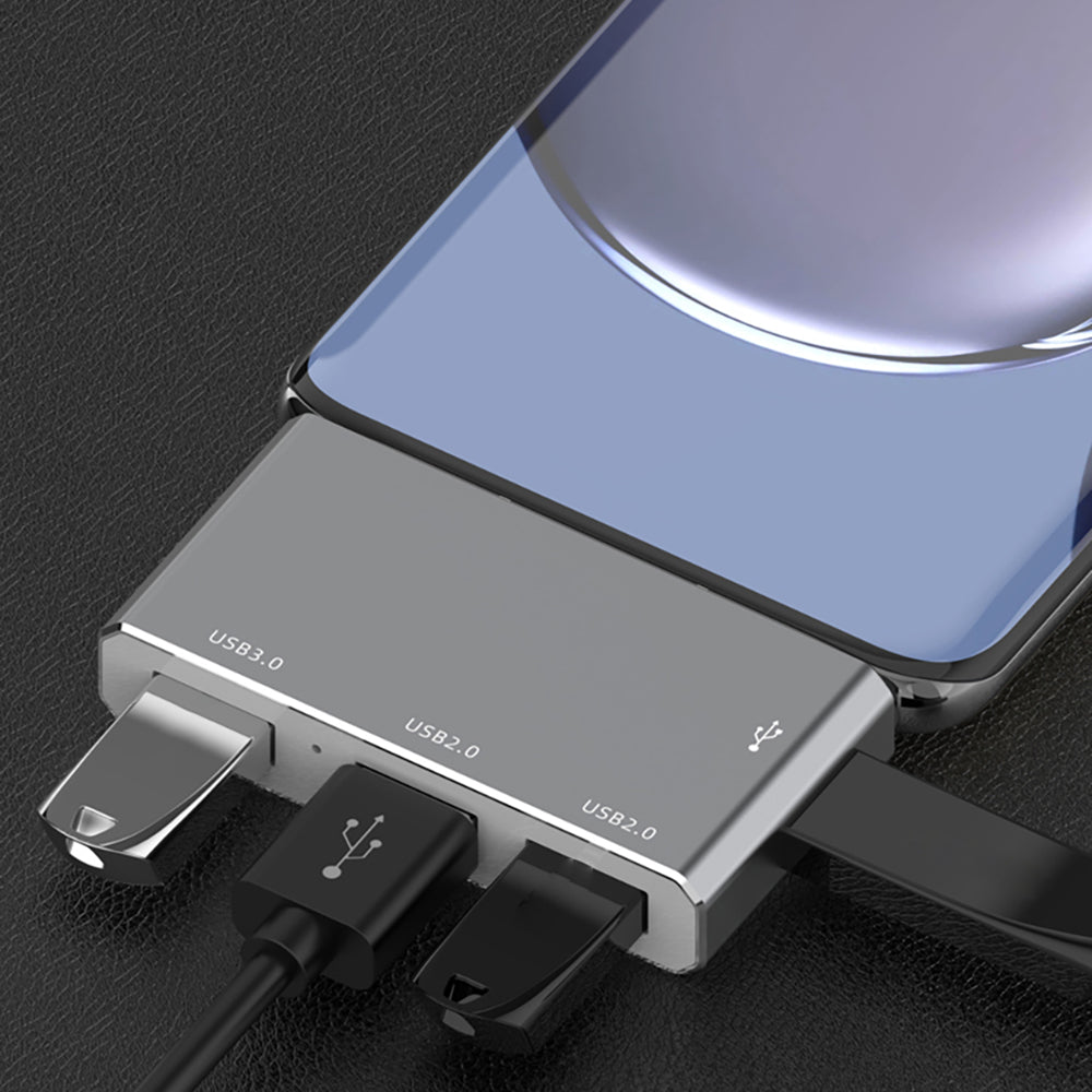 Type-C to USB3.0 2.0 Expansion Dock 5Gbps High Speed USB-C Four-in-one Hub - Silver